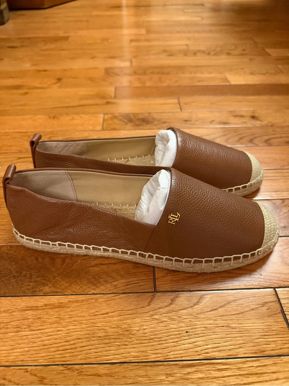 Ralph Lauren Women’s Espadrille Slip-On Shoes Brown Leather Look Size 9 NWOB
